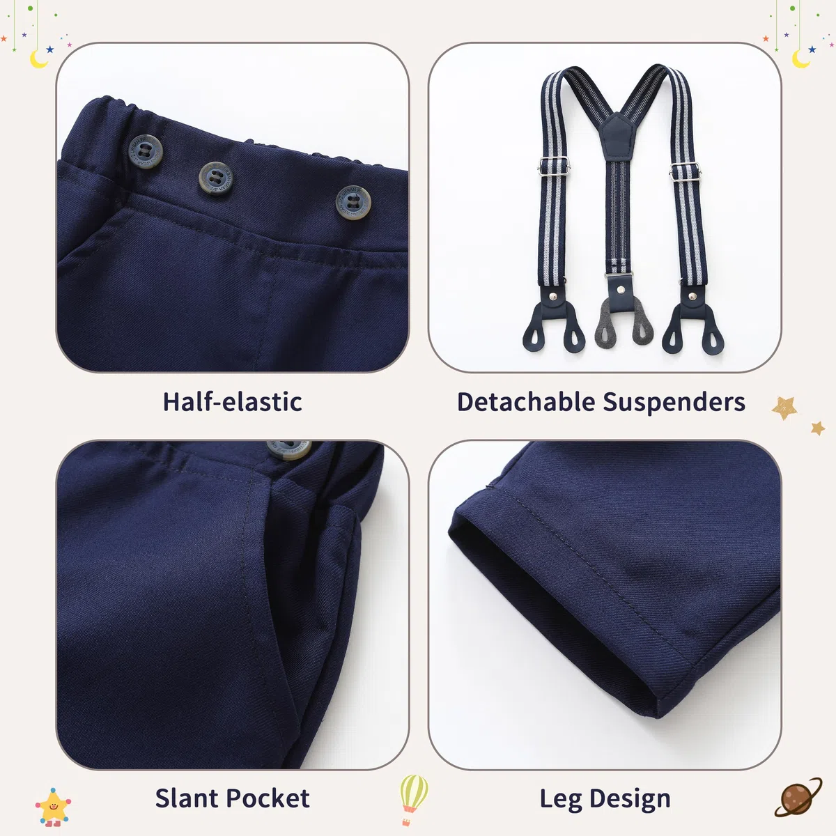 Volunboy Baby Jungen Anzug Set Bekleidung Hemd mit Fliege + Hosenträger Hosen Strampler Anzug