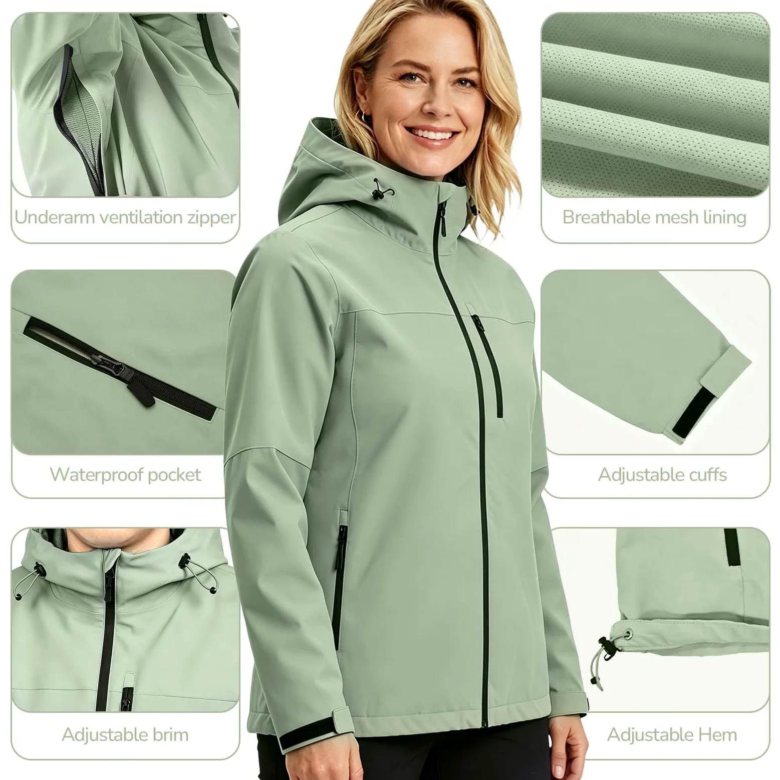 Regenjacke Damen Wasserdicht Atmungsaktiv Regenanzug Freizeitjacke Kapuze Regenjacke Geeignet für Wandern Bergsteigen Angeln Camping Radfahren und Jagen