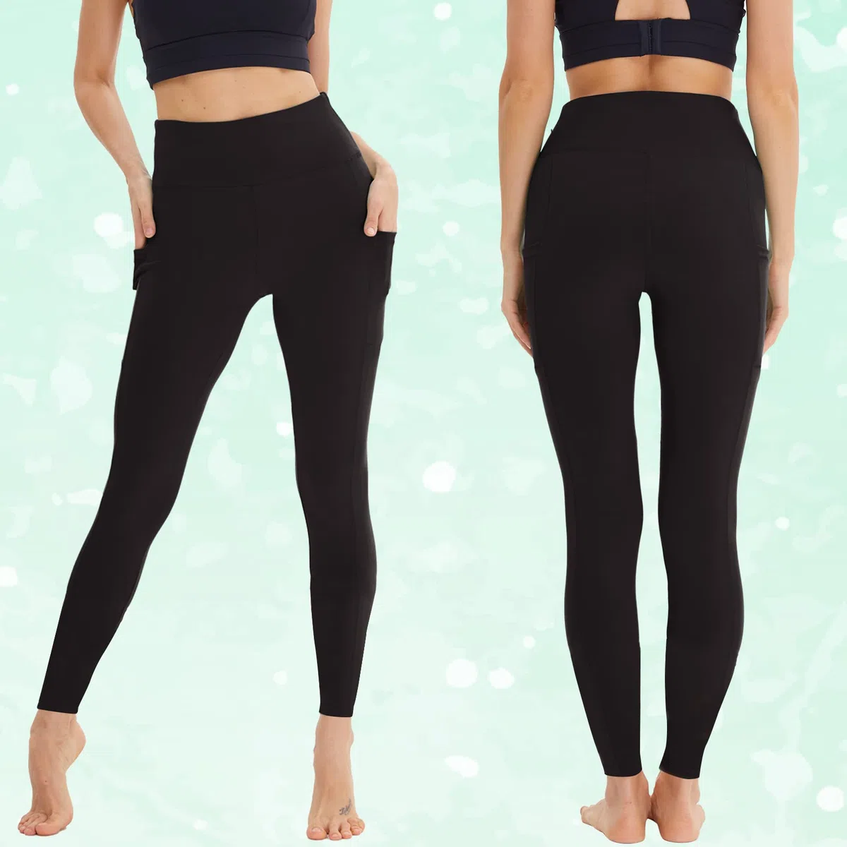 AMIYOYO Sport Leggings Damen mit Tasche High Waist Leggins Blickdicht Sporthose Bauchweg Sportleggins Lang Dehnbar Hose Yoga für Gym Fitness 3er Pack