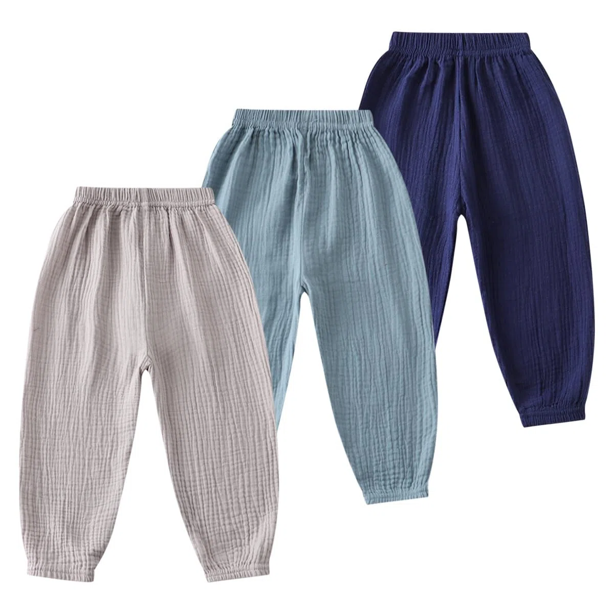 3er Pack Baby Kinder Mädchen Jungen Sommer Leinenhose Bloomers Doppellagiges Baumwollgarn Lange Hosen Leichte Atmungsaktive Sommerhosen Dünn Pumphose Haremshose Jogginghose Lässige Hose