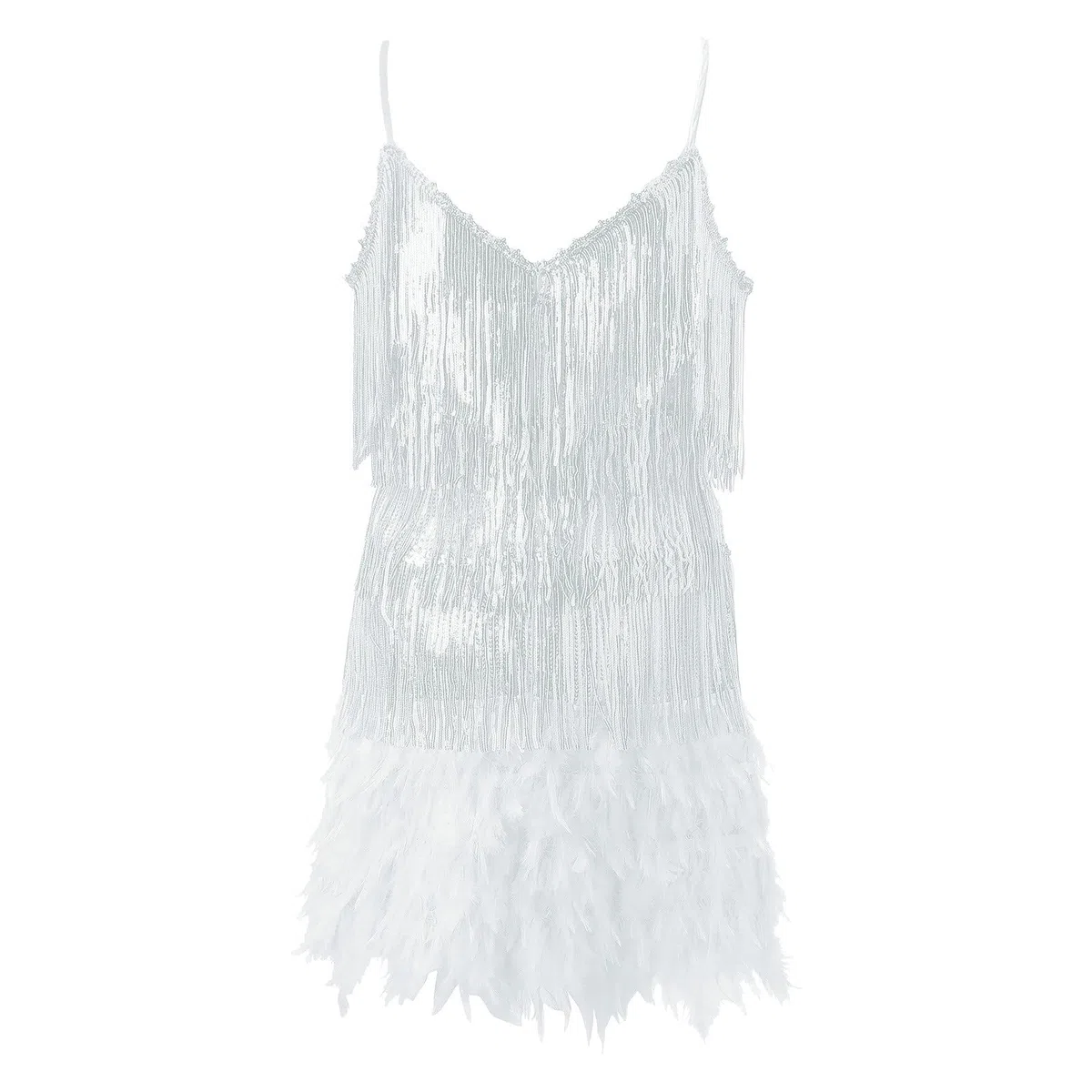 1920er Jahre Kleid Damen Glitzer Flapper Kleid Pailletten Fransenkleid Gatsbykleid 20er Jahre Charlestonkostüm Spaghettiträger Minikleid Kurz Latein Tanzkleid für Hochzeit Party