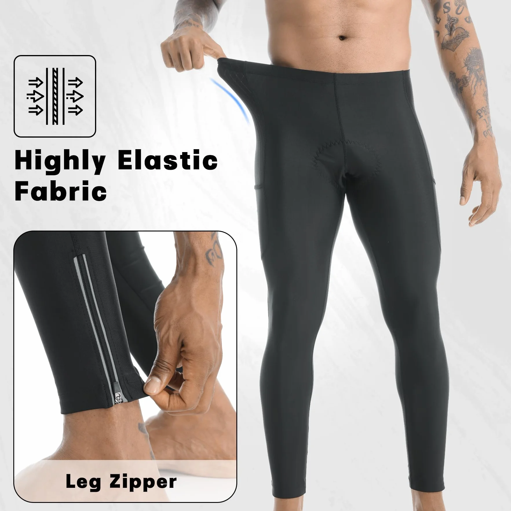 X-TIGER Fahrradhose Herren Lang mit 5D Sitzpolster,Radlerhose Herren Lang Atmungsaktive Schnelltrocknende Radhose mit 3 Taschen