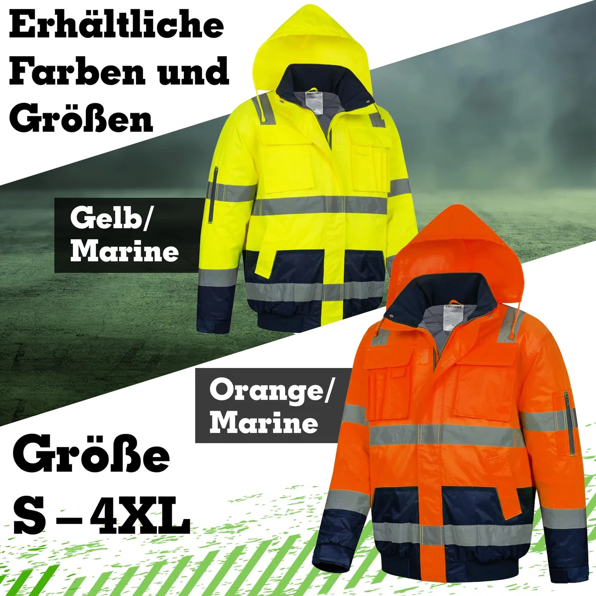 Safetytex Warnschutz Pilotenjacke - Arbeitsjacke - wasserdicht, winddicht, reflektierend - HI VIZ Thermo Jacke - Warnschutzjacke in verschiedenen Farben und Größen