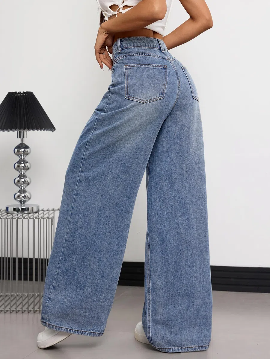 Damen Baggy Jeans Weite Beine Denim Hose Y2K 90er Vintage Hip Hop Loose