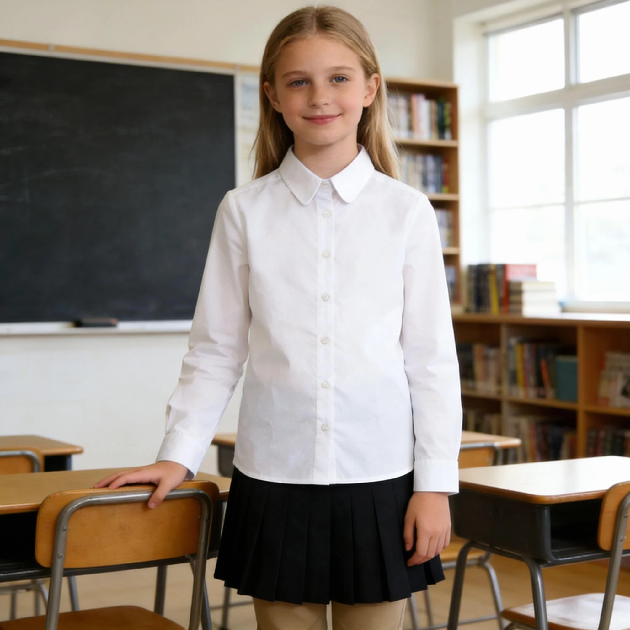 Bienzoe Mädchen Schuluniformen Oxford Langarmshirts Blusen