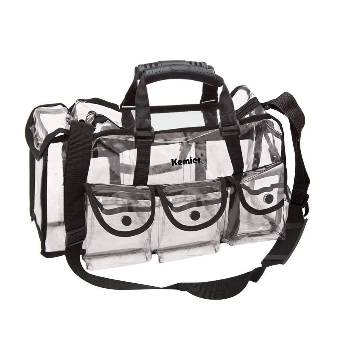 Durchsichtige Tasche Reise Make-up Tasche mit 6 Außentaschen Kosmetik Organizer Kosmetiktasche mit Schultergurt Groß