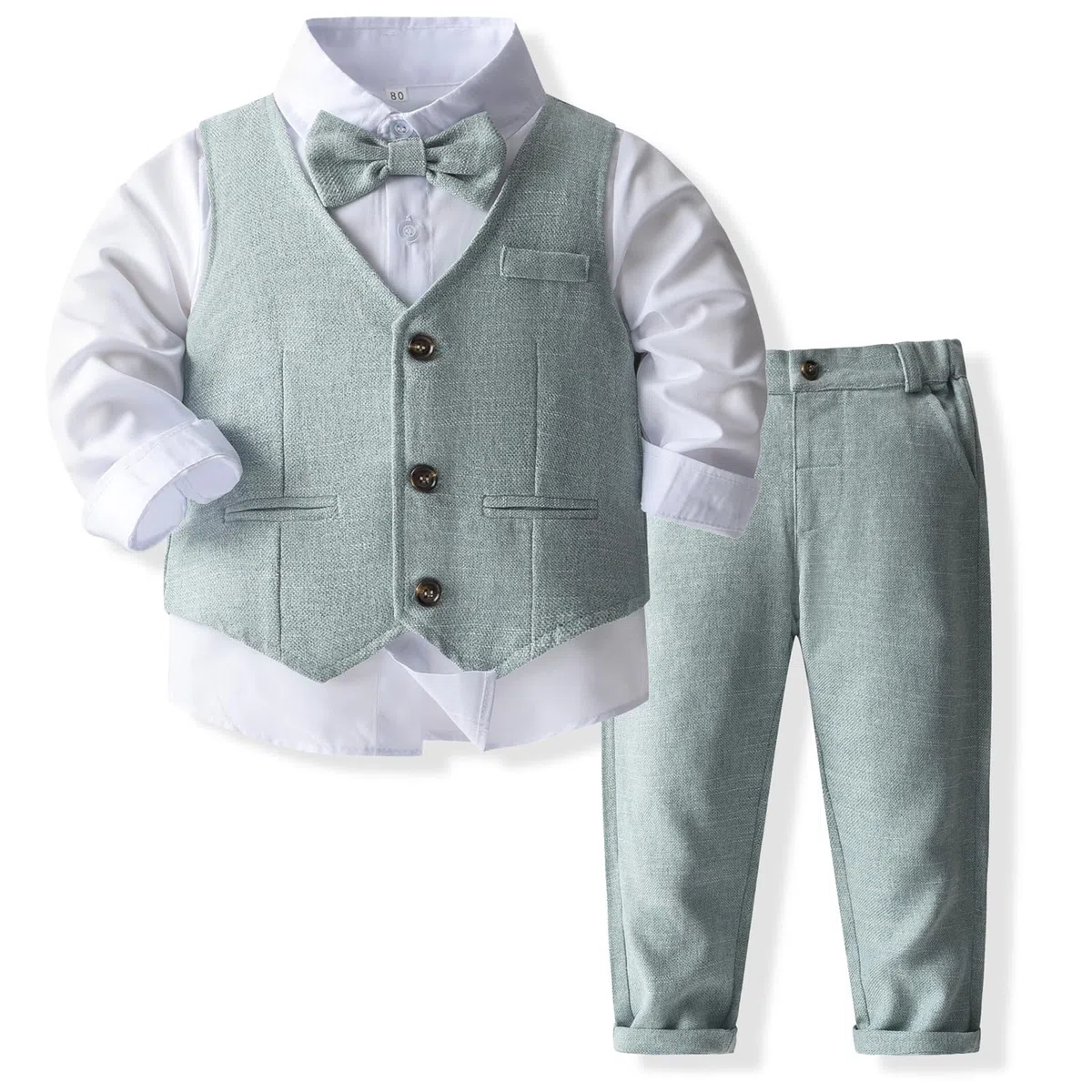 Formal Suit Set Baby Boy Toddler Gentleman Outfit Vest Suits with Bow Tie Dress Shirt Pant Boys Wedding Outfits