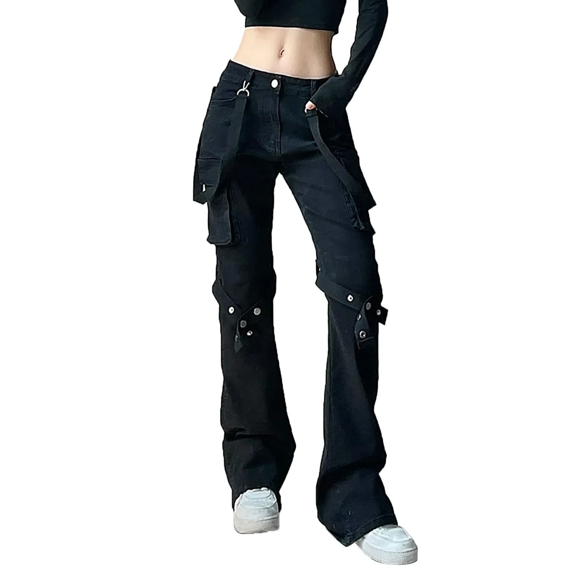 Gothic Hose Damen Schwarz ,Punk Hose Damen,Jeanshose Damen High Waist Cargohose Baggy Steampunk Retro Mittelalter Hose Jeans Lose Cargo Hosen Track Pants Streetwear Party Halloween Karneval Kleidung
