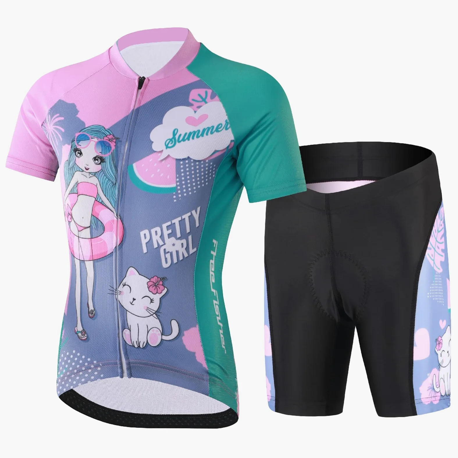 Kinder Jungen Radtrikot Mädchen Fahrrad Trikot Radhose mit Sitzpolster Kurzarm Radshirt Radsport Anzüge