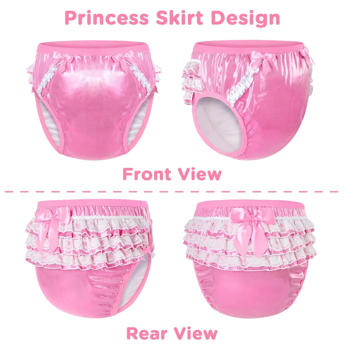 LittleForBig Weiche Unterwäsche Bequeme Waschbare Wiederverwendbare Gerüschte Spitzenschleife Pretty in Magenta/Schwarz/Rosa Glitzernd Trainingshosen für Erwachsene