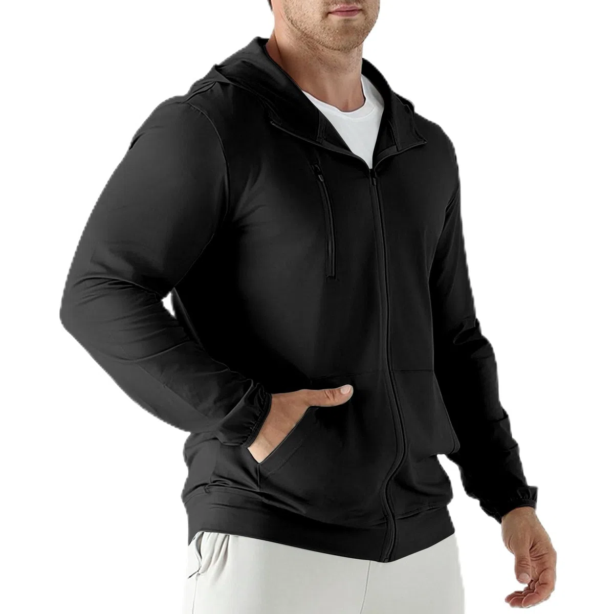 Leichte Laufjacke Herren,Windbreaker Kapuzenpullover mit Reißverschluss Tasche Sport Hoodie Herren