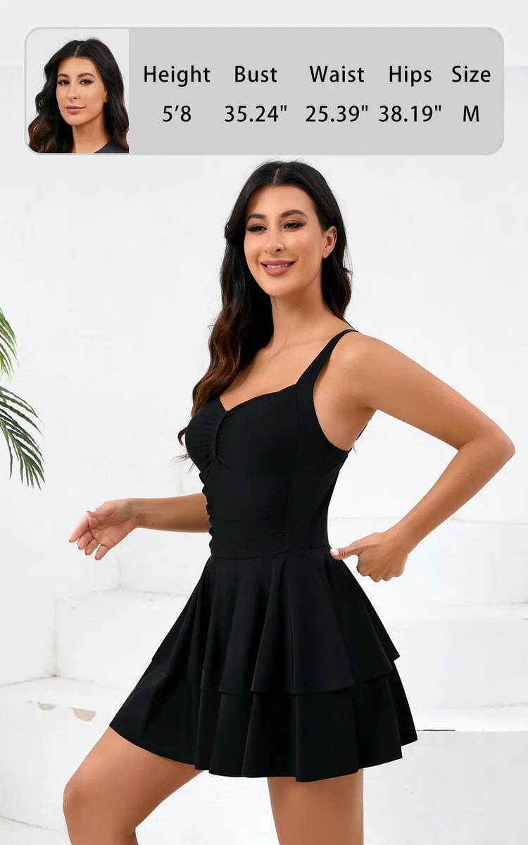 Halcurt Badeanzug Damen mit Cups Einteiliger Schwimmkleid Ruched Bauchweg Schwimmrock Badekleid S-XXL