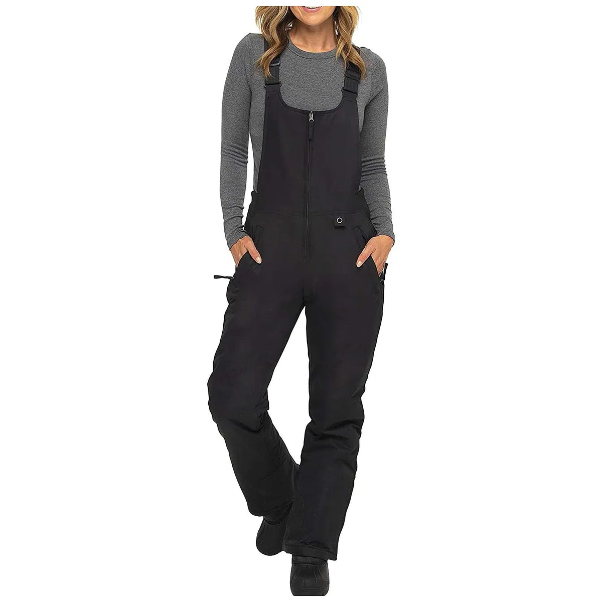 EMATOP Schneehose Damen Wasserdicht Winddicht Skihose Winter Warm Ski Overall Einfarbig Hosenträgerhose mit Taschen Softshellhose Reißverschluss Wanderhose Outdoor Sport Latzhose Thermohose