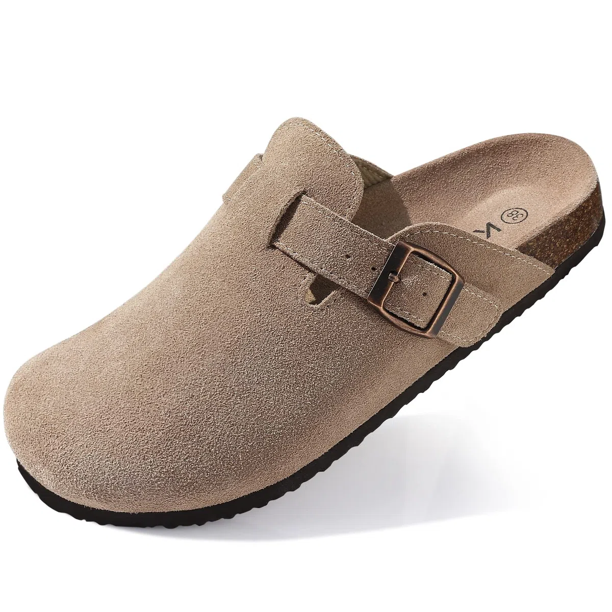 shevalues Wildleder Damen Clogs aus Leder rutschfest Unisex Pantoletten mit Premium Kork Fußbett für Frauen