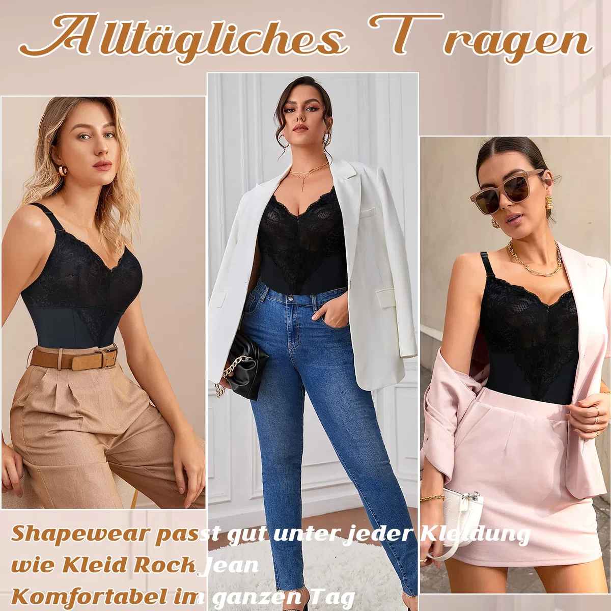 YARRCO Shapewear Damen Bauchweg Body Shaper Miederslip Shaping Bodysuits Leicht Figurformende Unterwäsche U-Ausschnitt