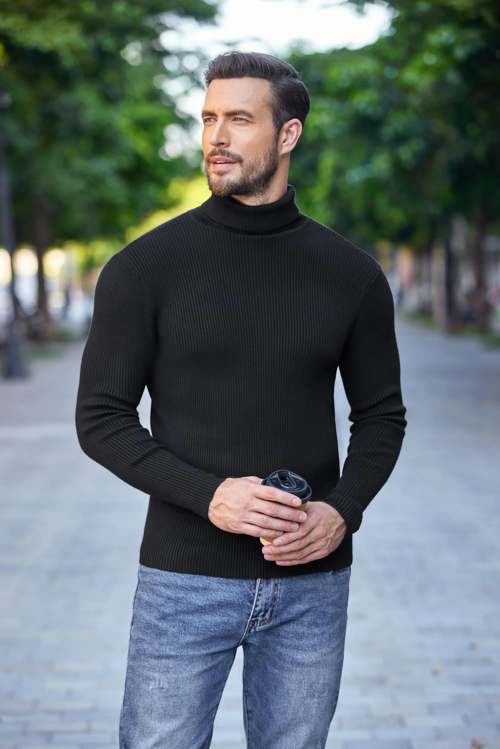 COOFANDY Herren Rollkragen Pullover Langarmshirt Feinstrick Sweater Rollkragen Freizeit Slim fit Basic Männer Pullover