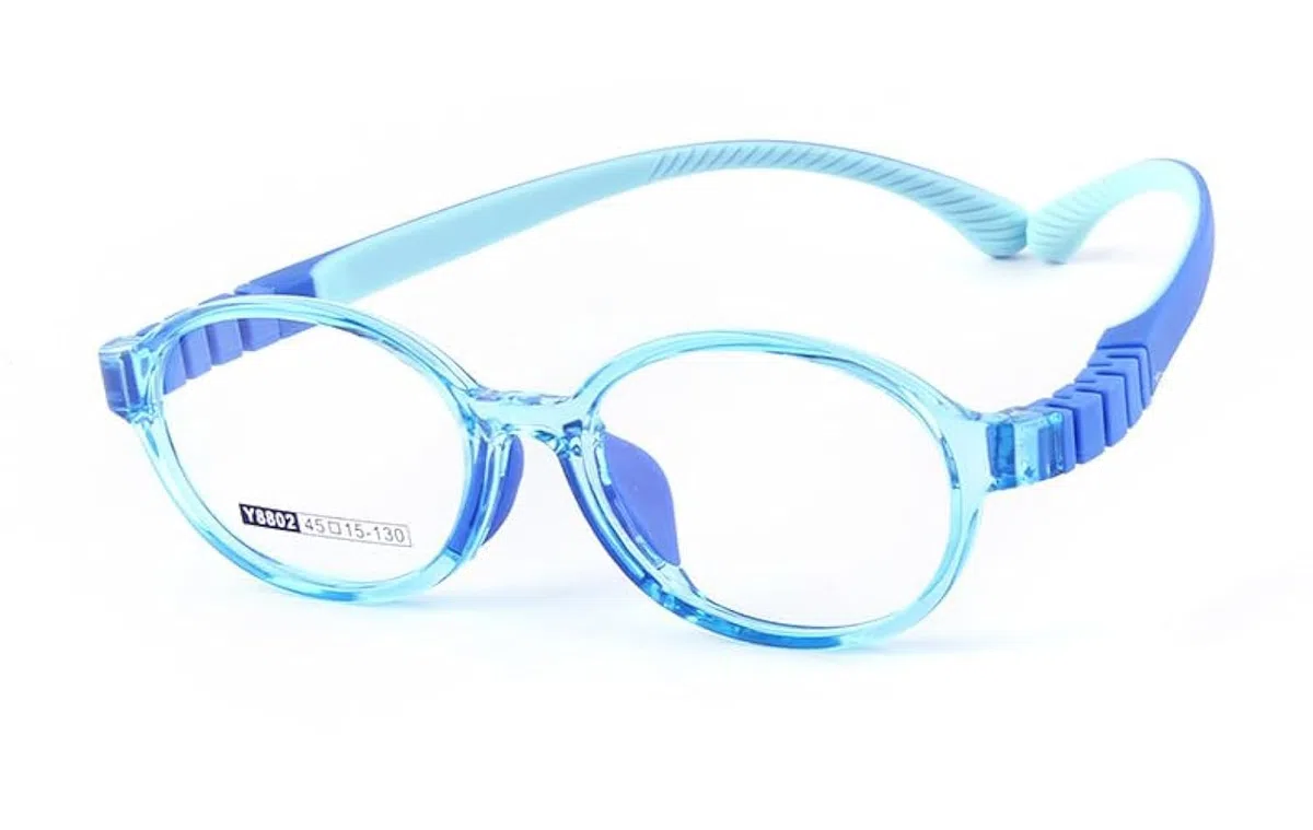 QYAJS Brillengestell für Kinder, optische Brille, TR90, flexibel, biegbar, einteilig, sicher, für Mädchen und Jungen, Blau (Alter 3–5), Blau, Small
