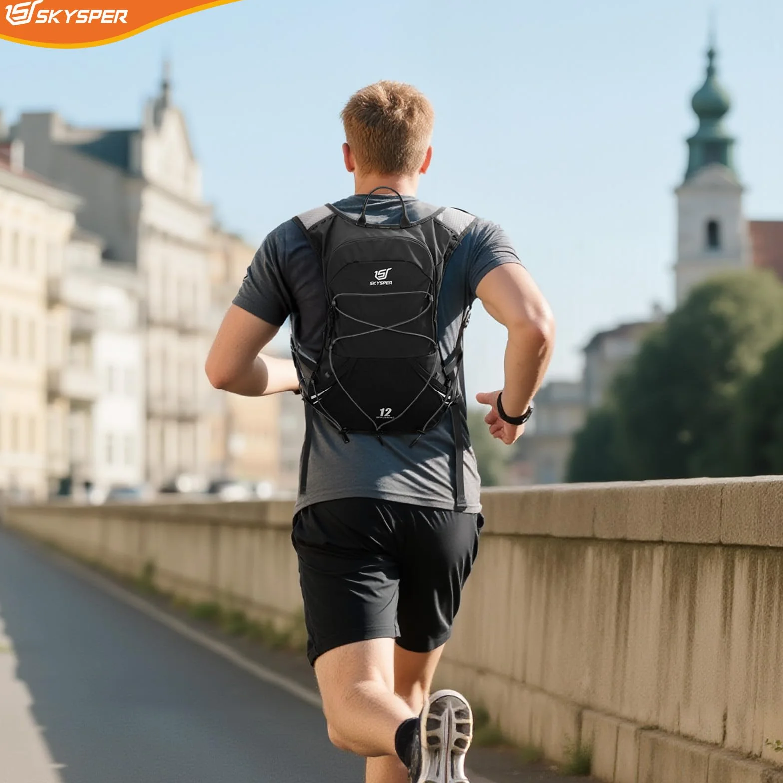 SKYSPER Laufweste für Damen Herren, 12L Laufrucksack Trinkweste Laufen mit 2 Trinkflaschen 500ml Running Vest für Joggen Marathon Trailrunning