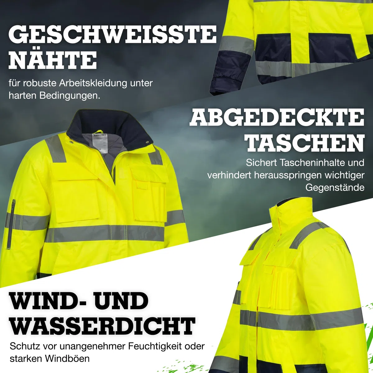 Safetytex Warnschutz Pilotenjacke - Arbeitsjacke - wasserdicht, winddicht, reflektierend - HI VIZ Thermo Jacke - Warnschutzjacke in verschiedenen Farben und Größen
