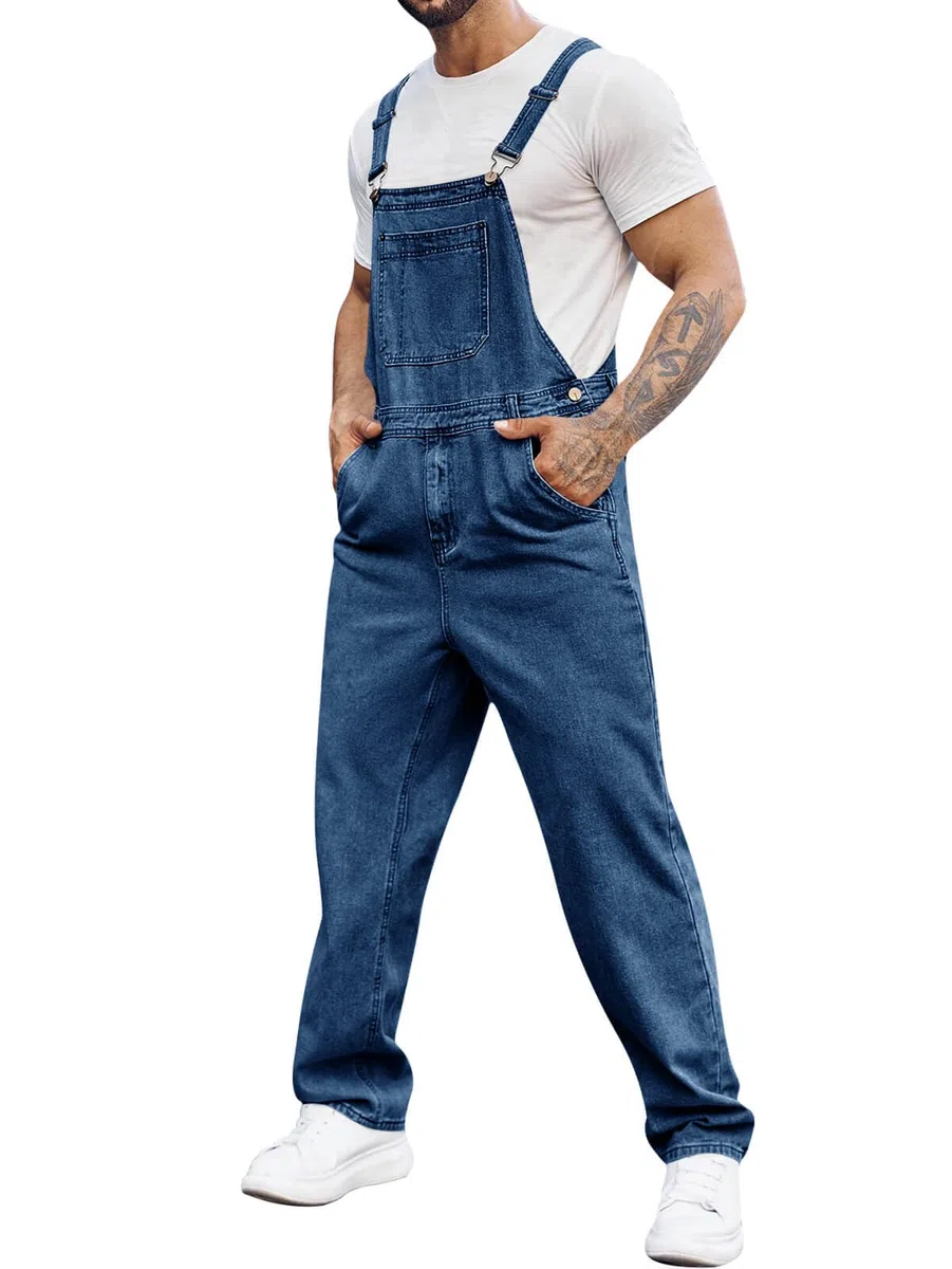 Runcati Herren Denim Latzhose Jeans Arbeitshose Sommer Streetwear Jeanshose Casual Verstellbare Träger Jumpsuit