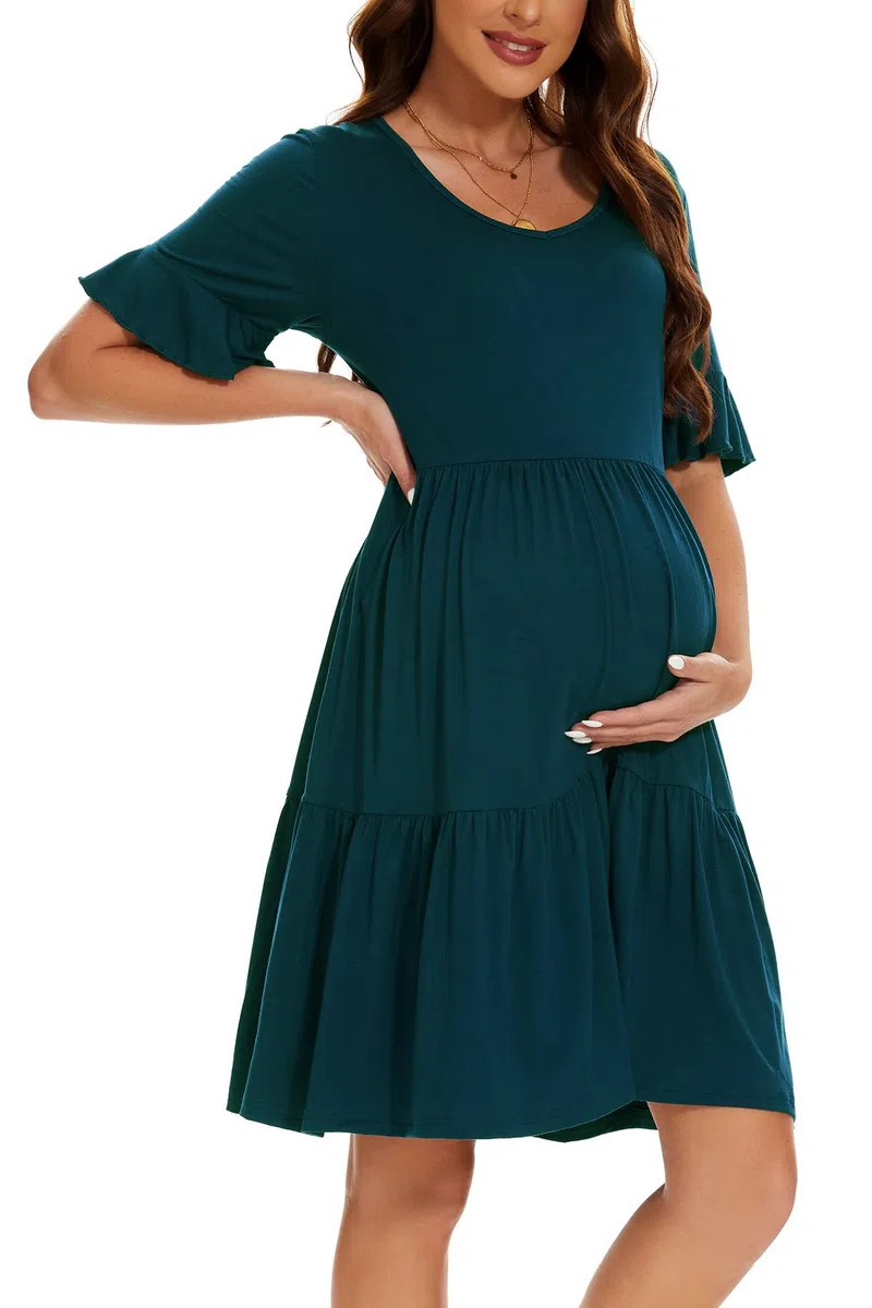 Smallshow Damen Umstandskleid Kurzarm Sommer Schwangerschafts Umstandsmode Kleid