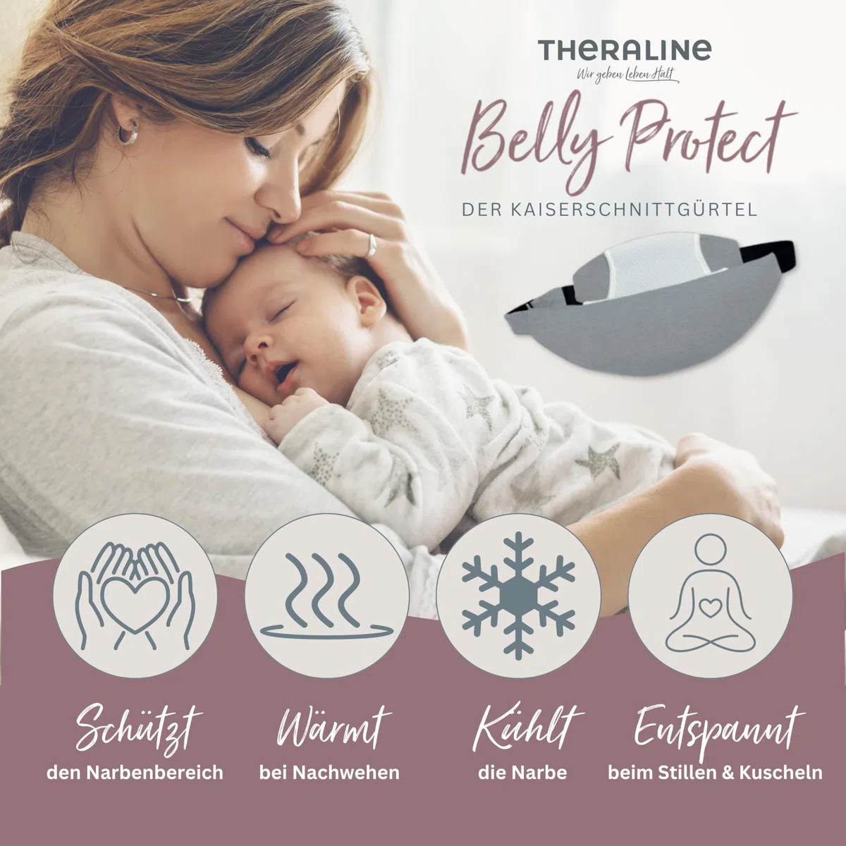 Theraline Belly Protect Kaiserschnittgürtel, Schwangerschaftsgürtel, Schützender Bauchgurt nach Kaiserschnitt Postpartum, Bauchband liefert Schutz für Narbe mit Kühlwirkung,