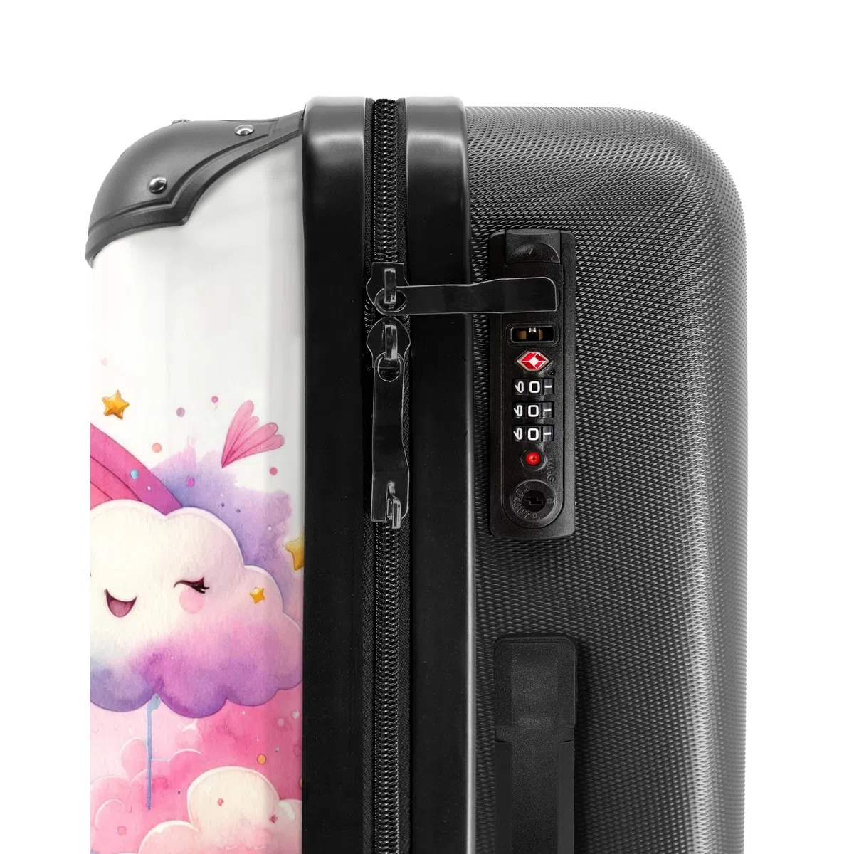 NoBoringSuitcases.com Kinderkoffer Personalisiert für Mädchen - Großer Reisekoffer, TSA, 20kg Gepäck, Mittelgroß (Prinzessin-Regenbogen, 67 cm - 72 L)