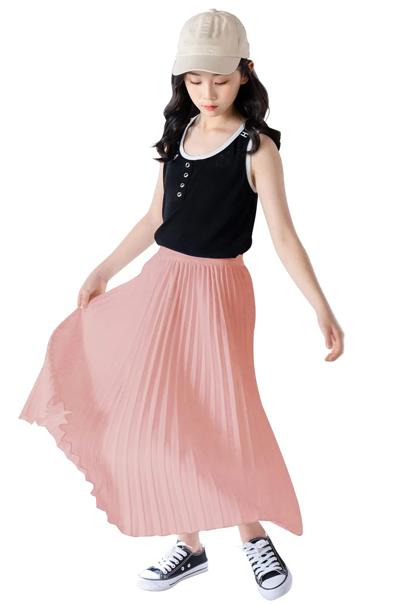 Happy Cherry - Falten Rock Mädchen für Karneval Hochzeits Zeremonie Langer Plissee Röcke Kinder Kurzes Partykleid Elegante Prinzessinnen für Sommer Frühling Herbst Winter - 4-12 Jahre