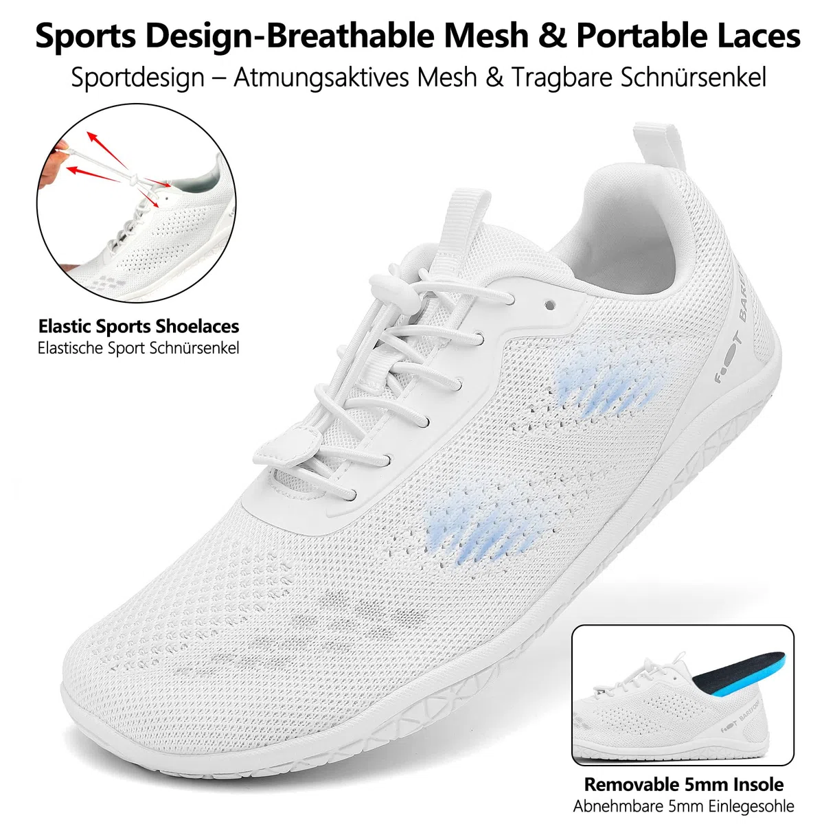 Geweo Barfußschuhe Damen Herren Minimalschuhe Barfuß Sneaker Unisex | Leichte & Atmungsaktive, Zero Drop Turnschuhe mit Schnellschnürung, Rutschfest, für Fitness, Yoga, Wandern, Indoor & Outdoor