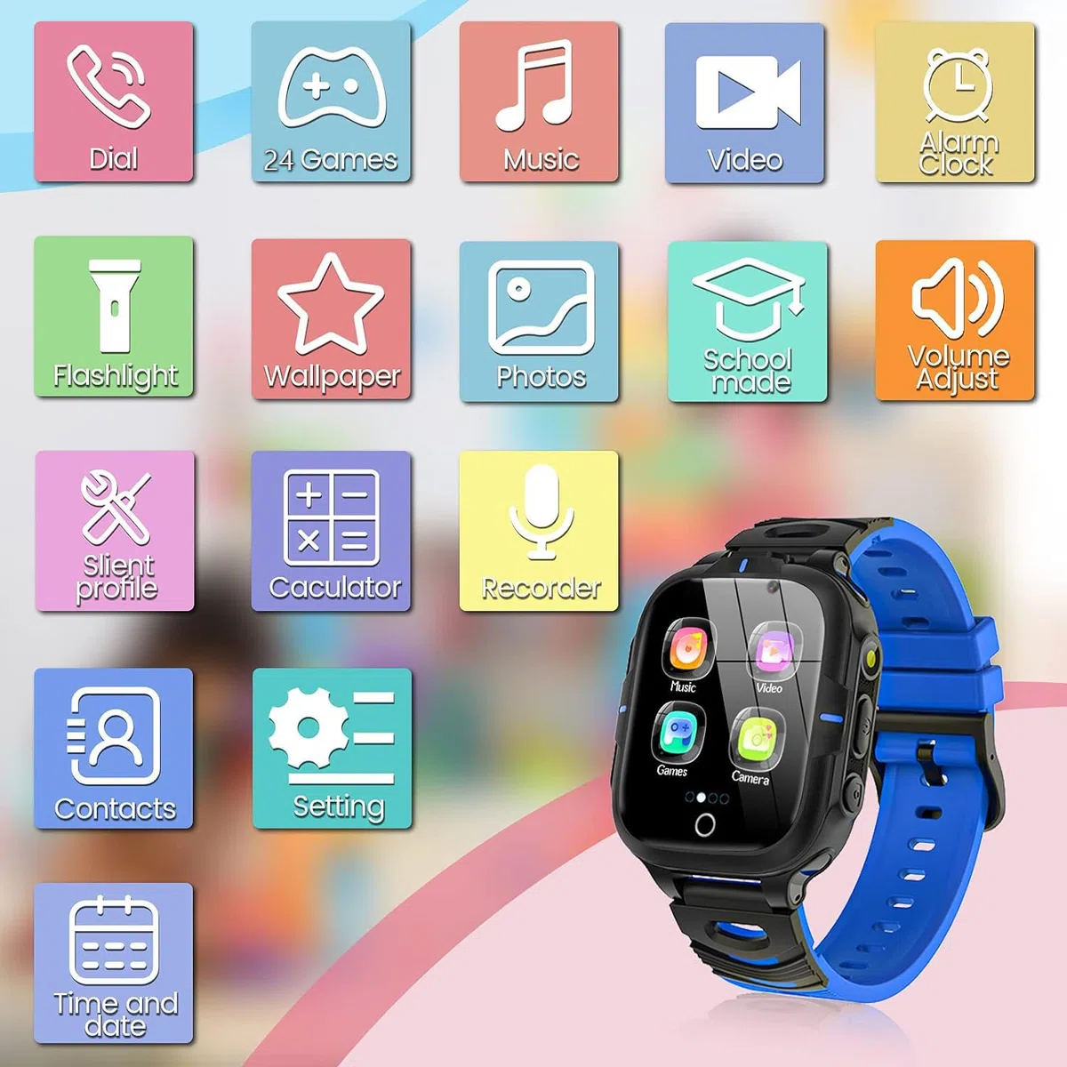 Smartwatch für Kinder Mit Telefon, SOS, 24 Spiele, MP3 Musik, Wecker, Recorder - Geschenk für Jungen und Mädchen (1 GB Micro-SD-Karte Enthalten)