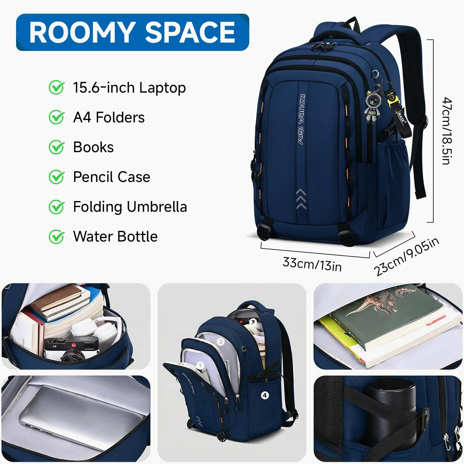 Amythe Schulrucksack Jungen Teenager - Wasserdichter Leichter 35L Großer Rucksack für Gymnasium mit 15,6 Zoll Laptopfach und Trolley-Gurt - Ideal für Schule und Reisen, Blau