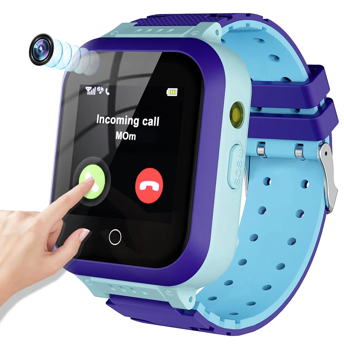 Kinder-Smartwatch,Kinderuhr GPS Anruf,Wecker,Match-Spiel,SOS Kamera-Touchscreen kindersmartwatchuhr Armbanduhr 3-15 Geburtstag Telefonieren Geschenk Weinachtsgeschenke,Blau,one Size