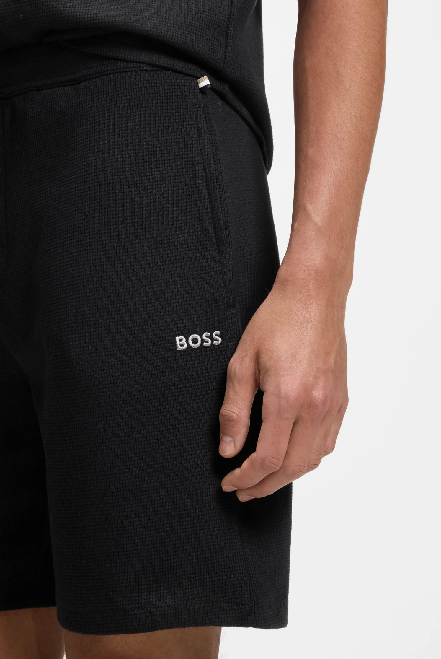 BOSS Herren Waffle Shorts Pyjama-Shorts aus Baumwoll-Mix mit Logo-Stickerei