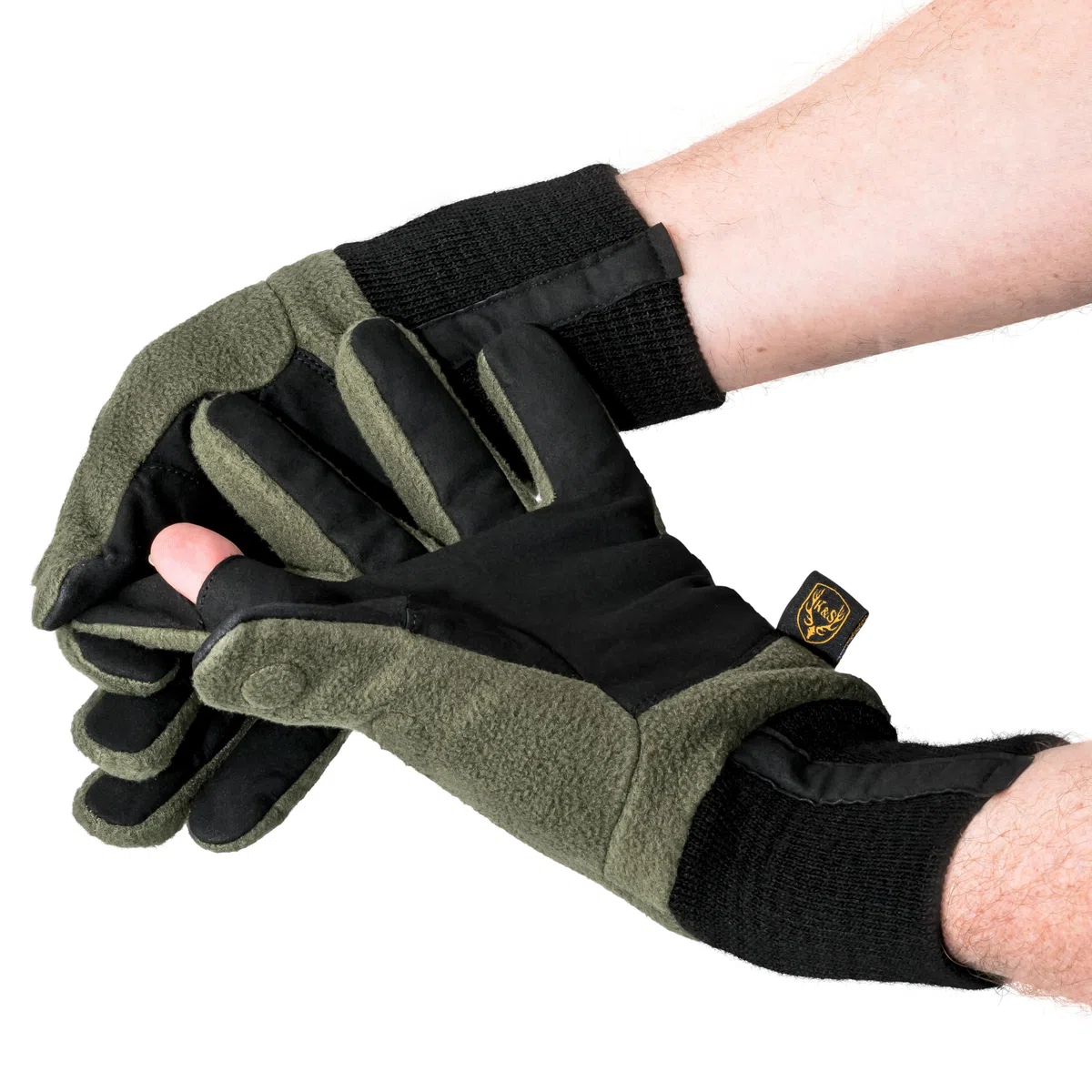 K & S Winter Thermo Handschuhe abklappbare Finger mit Magnet Fleece Oliv Grün Damen Herren