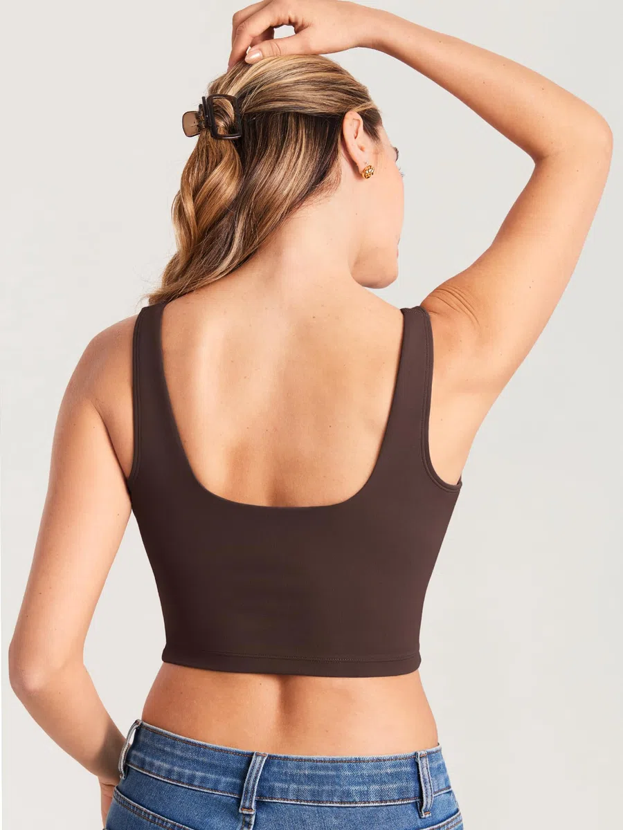MOMANDA Damen Still BH Longline V-Ausschnitt Sports Crop Top mit Herausnehmbare Polster