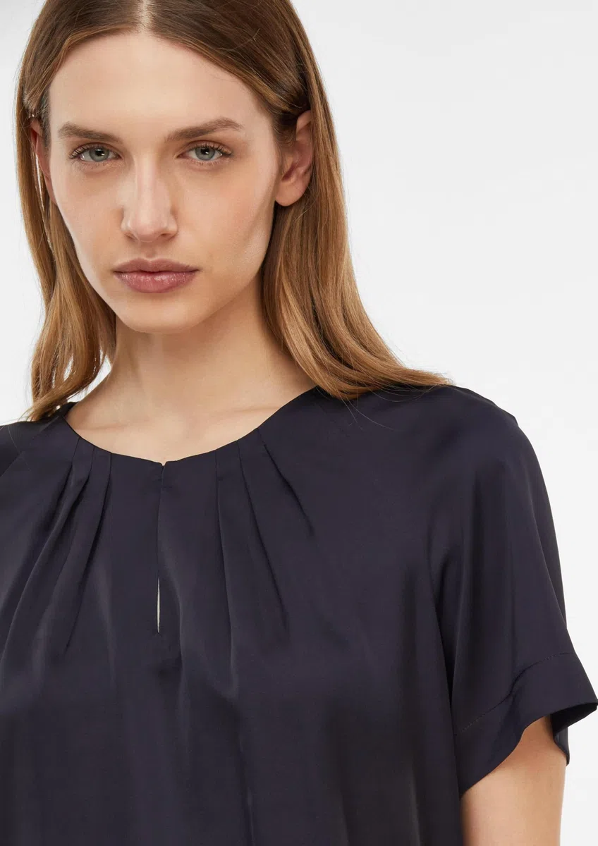 Comma Damen Satinbluse mit Raffung Bluse