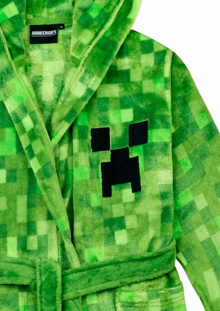 Minecraft Bademantel Kinder Jungen Fleece Morgenmantel mit Kapuze Creeper Design