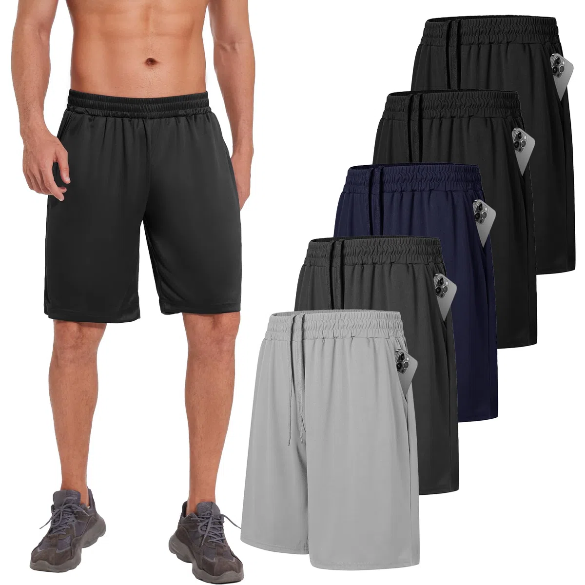 AKKQHH 5er-Pack Sporthose Herren Kurz Laufhose Kurze Hose mit Tasche Laufshorts Atmungsaktiv Schnell Trocknend Sportshorts Jogginghose Herren für Gym Sommer