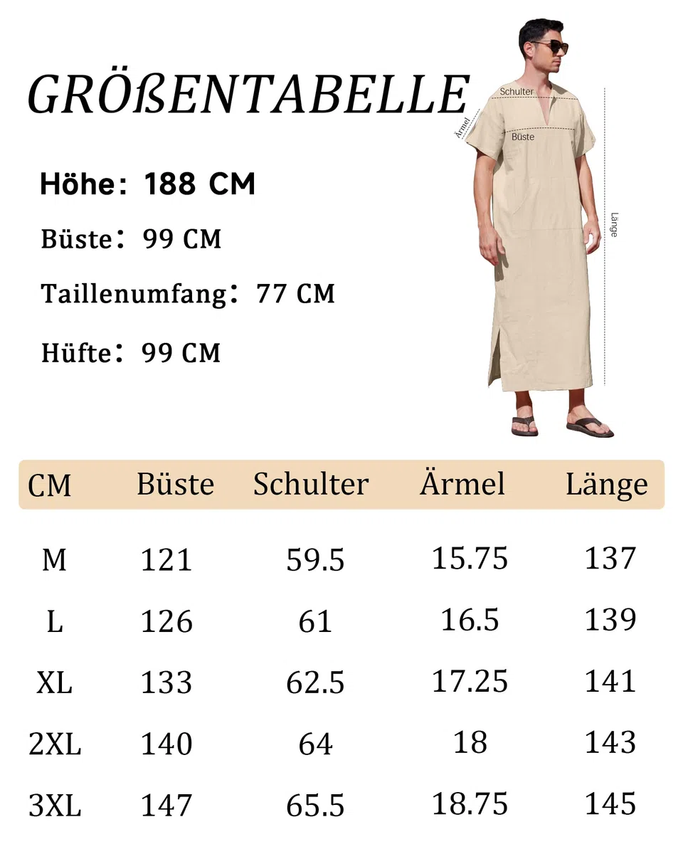 YAOHUOLE Herren Kaftan Seite Split Islamische Kleidung mit Taschen Leinen Kaftan Herren Thobe