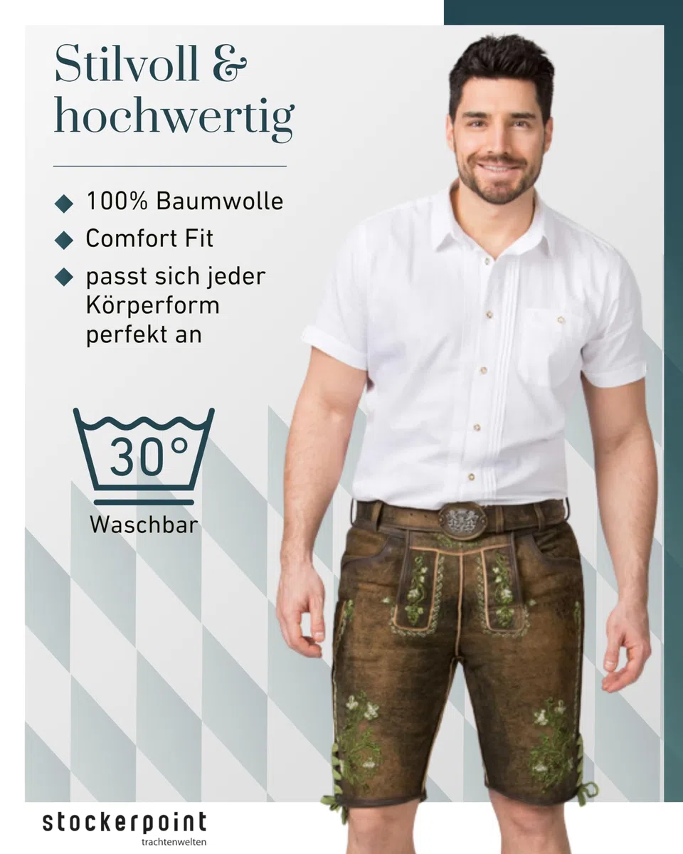 Stockerpoint Herren Kurzarm Trachtenhemd Bodo I Größe S-2XL I Traditionelles & modernes Design I Atmungsaktiv & pflegeleicht I 100% Baumwolle I Perfekt für Trachten & Festlichkeiten