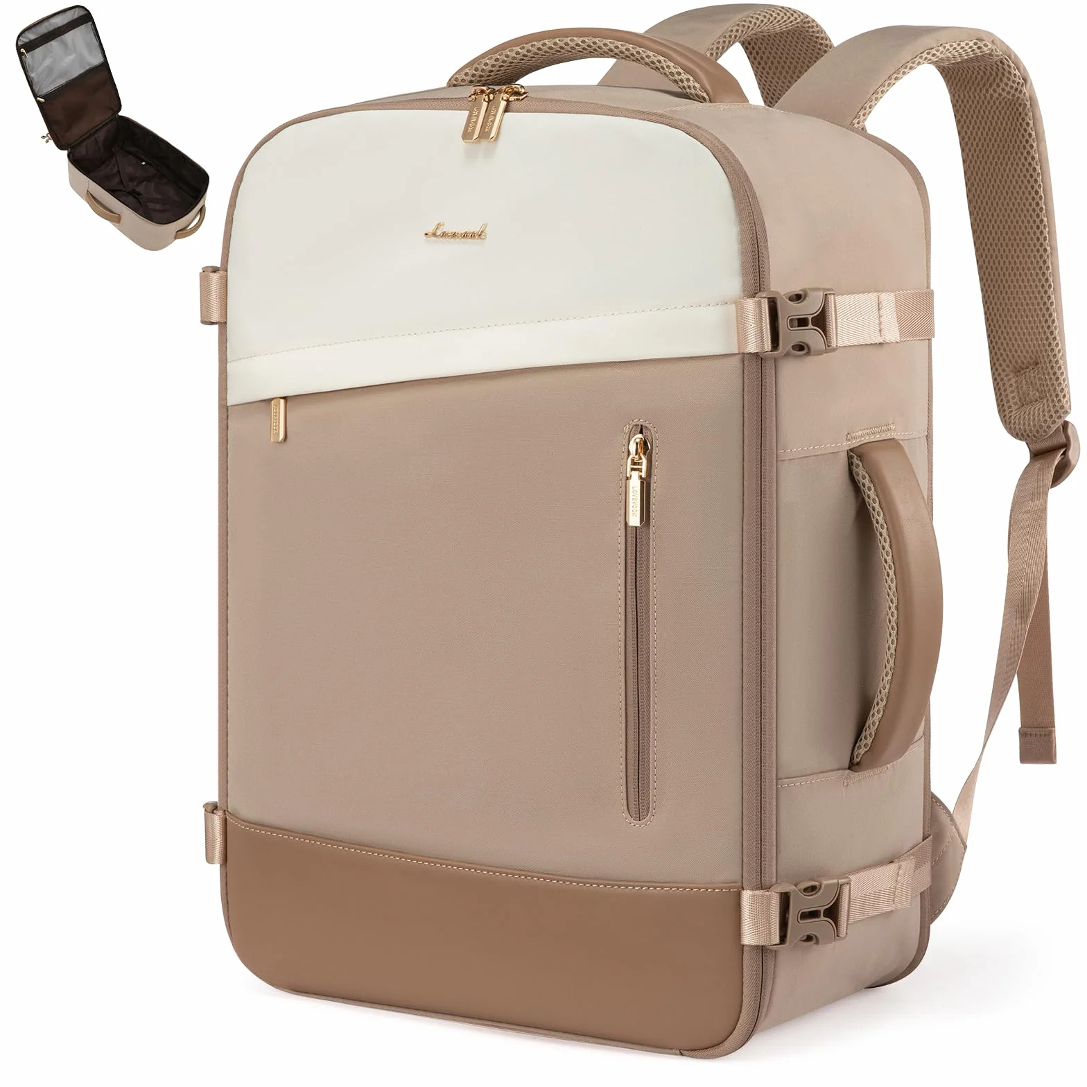 LOVEVOOK Ryanair Handgepäck 40x30x20, 24L Travel Handgepäck Rucksack für Damen, Erweiterbares Design, Ryanair Rucksack, Reiserucksack Cabin Bag für Eurowings, Wizz Air - Khaki