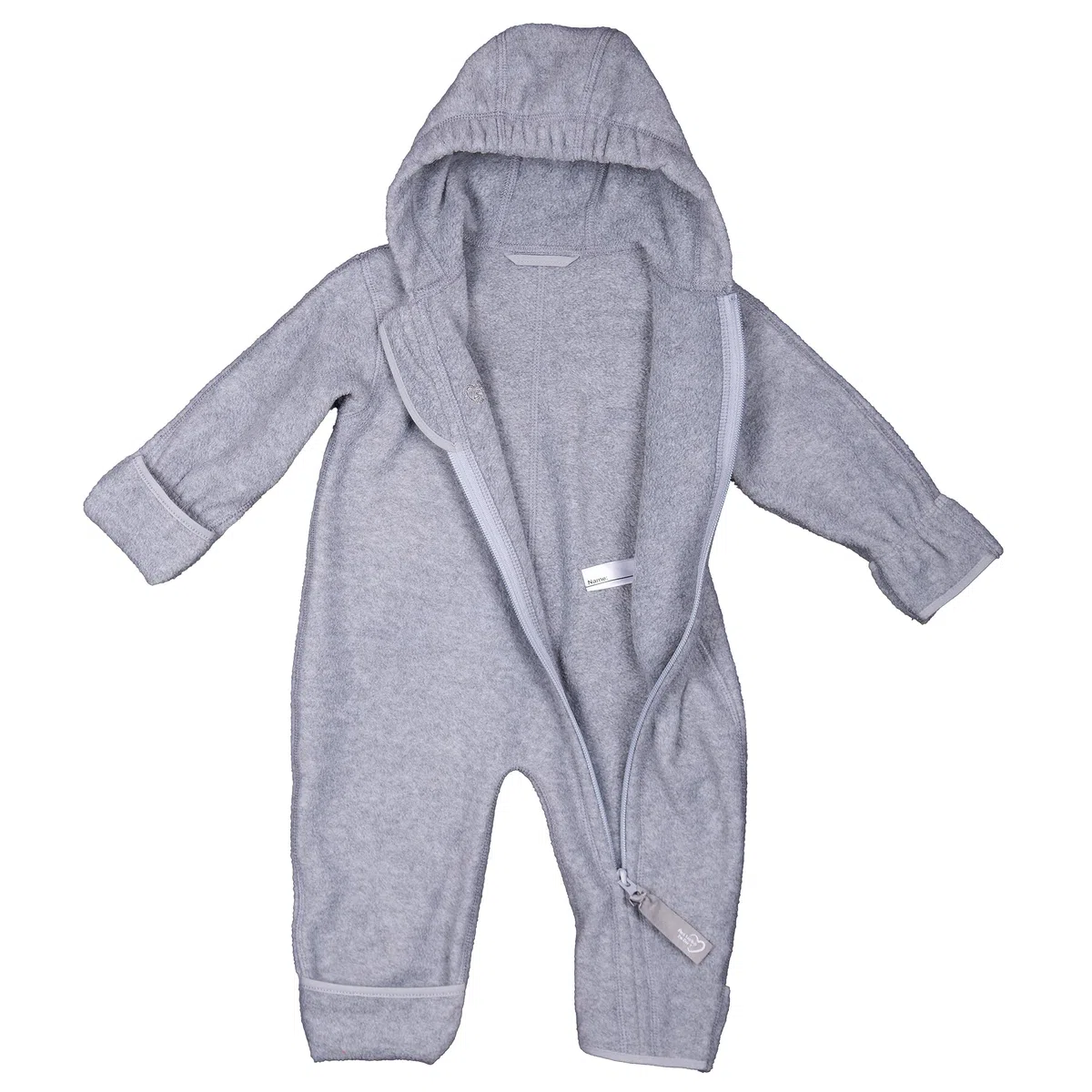 Hoppediz Baby Overall Fleece, stone 92-98 | Wärmender Overall mit extra langen Beinen, mit Daumenloch, Umschlagbündchen an den Füßen, ideal für Babytrage und Tragetuch