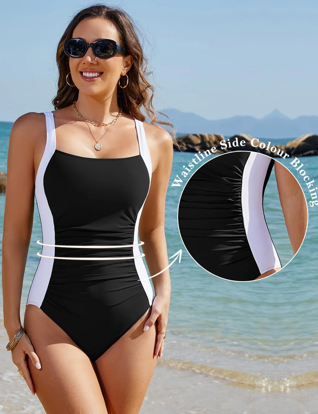 Badeanzug Damen Bauchweg Raffung Shape Badeanzüge Große Größe Push Up Schwimmanzug mit Cups Sexy Swimsuits Badekleid One Piece Einteilige Bademode Monokini