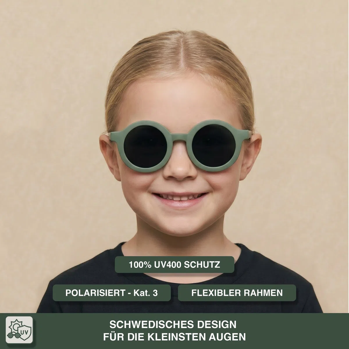 BABYMOCS Runde Sonnenbrille Kinder 1,5 Jahre - 8 Jahre | 100% UV-Schutz | BIEGSAM | BPA-frei | Schadstofffreie Sonnenbrille Kleinkind mit Band | Schwedisches Design
