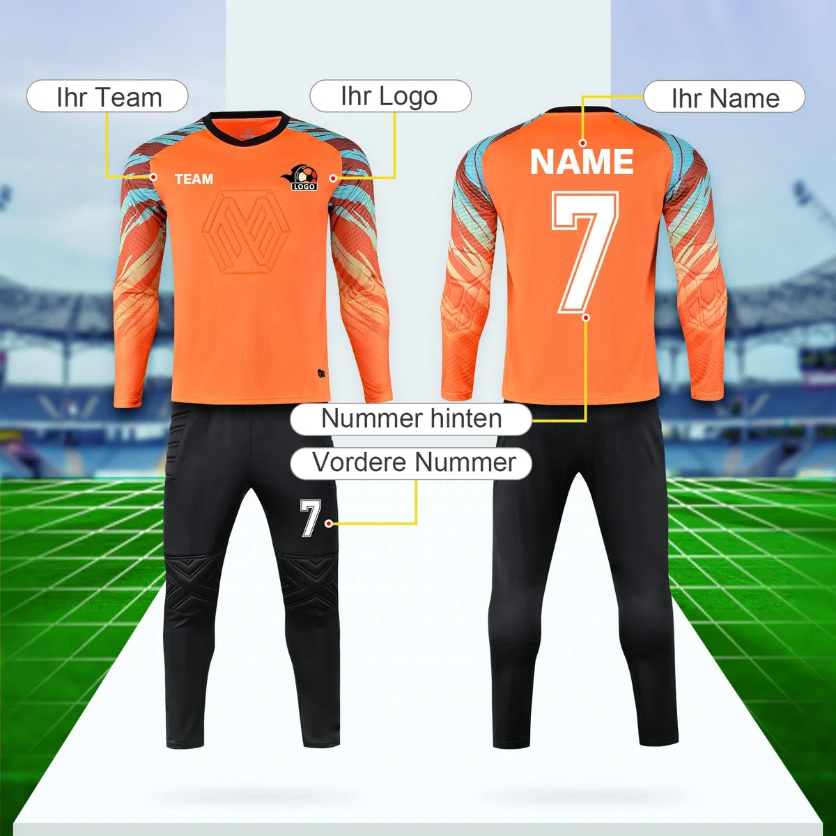 LAIFU Benutzerdefiniert Torwart Trikots für Erwachsene/Kinder Torwarttrikot Set mit Name Team Logo