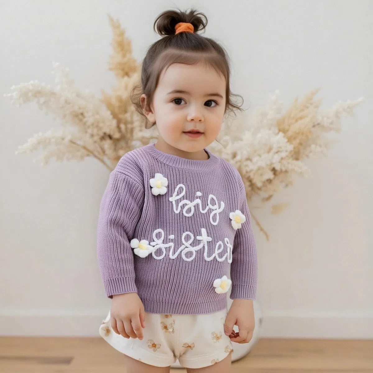 Strickpullover mit Aufschrift "Big Sister", für Kleinkinder, Mädchen, bestickt, Buchstaben, Blume, Pullover, Top, Frühling, Herbst, Winter, Outfit, Kleidung