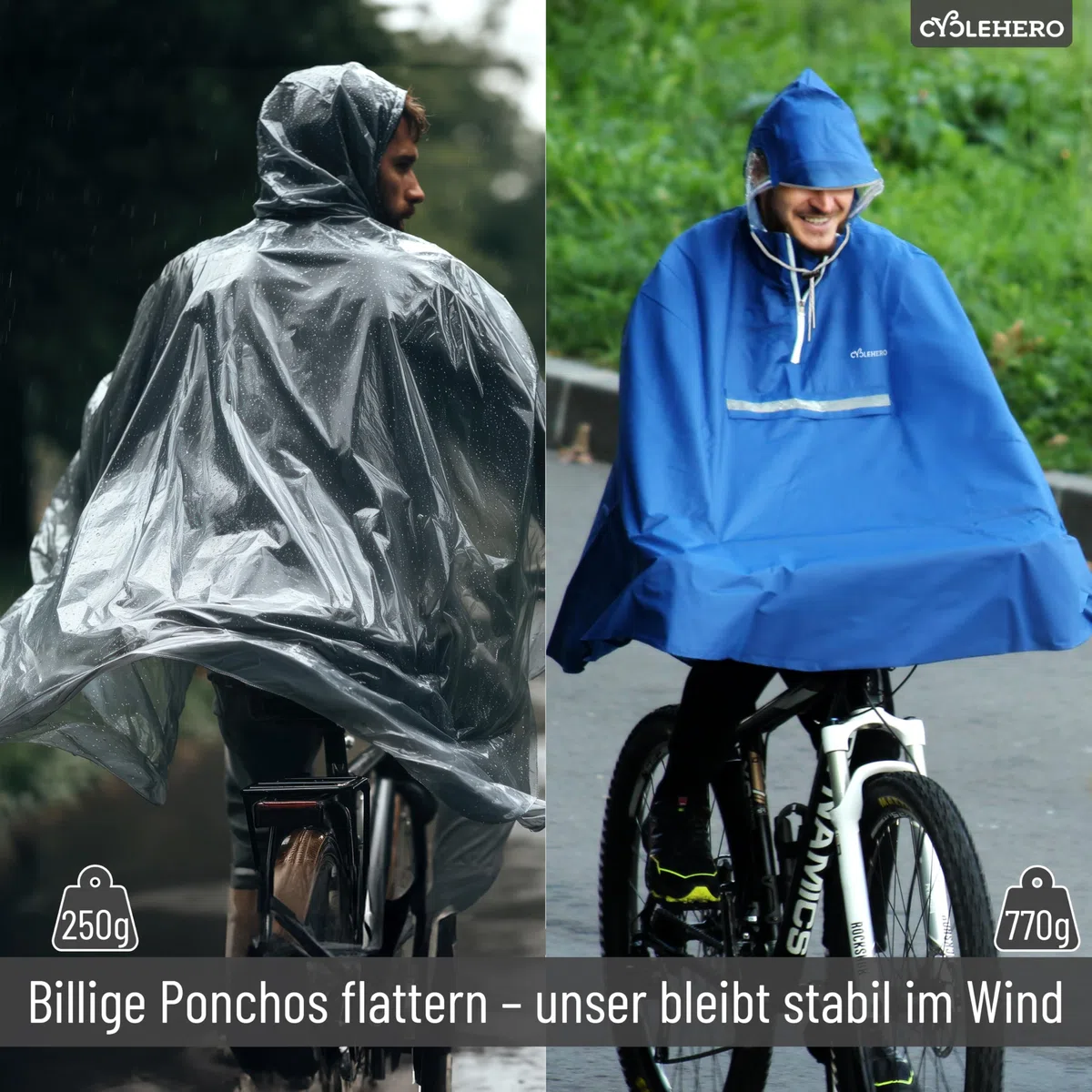 Regenponcho Fahrrad extra wasserdicht und robust - TEST SEHR GUT - Premium Regencape Fahrrad mit Reflektoren, Sichtfenster - Regenbekleidung als Regenponcho Herren und Damen - Regenjacke