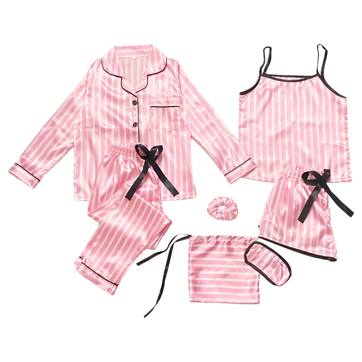 Mädchen 7PCS Satin Pyjama Set Frühling Sommer Herbst Tops & Kurze Hose Nachtwäsche