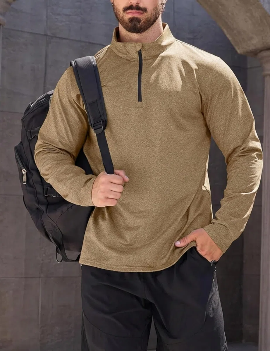 KEFITEVD Herren 1/4 Zip Fleece Pullover Langarm Funktionsshirt Warm Wanderpullover Atmungsaktiv Sportshirt Ski Fahrrad Shirt