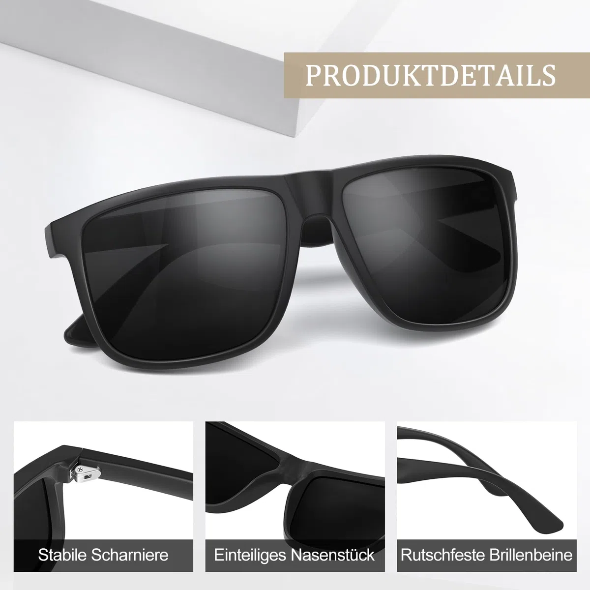 Sonnenbrille Herren-Polarisiert-UV400 Schutz-Mode-Retro-Unisex-Ultraleicht-Sonnenbrillen-Klassisch Rechteckig-Outdoor Sport Brille für Fahren Reise Angeln